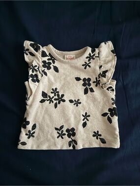 Cat & Jack Cream Top with Black Floral Ruffles